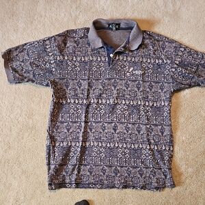 BCOpen Men's Geometric Polo Shirt - Navy and Beige